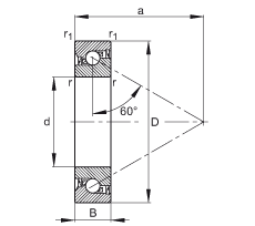 推力角接觸球軸承 BSB025062-2RS-T, 單向，接觸角 a = 60°，限制公差，兩側唇密封