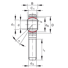 桿端軸承 GAKSR8-PS, 根據 DIN ISO 12 240-4 標準，特種鋼材料，帶右旋外螺紋，免維護