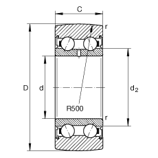 滾輪 LR50/8-2RSR, 雙向，兩側密封