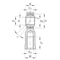 桿端軸承 GIKR5-PB, 根據(jù) DIN ISO 12 240-4 標準，帶右旋內螺紋，需維護