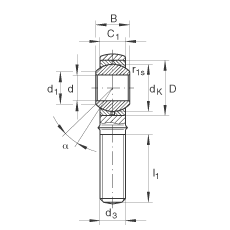 桿端軸承 GAKL8-PB, 根據(jù) DIN ISO 12 240-4 標(biāo)準(zhǔn)，帶左旋外螺紋，需維護(hù)