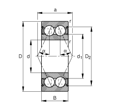 角接觸球軸承 3812-B-2Z-TVH, 雙列，雙側(cè)間隙密封，接觸角 α = 25°