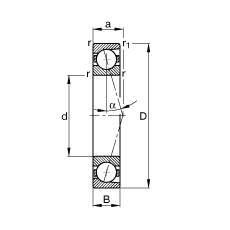 主軸軸承 B7032-C-T-P4S, 調節，成對安裝，接觸角 α = 15°，限制公差