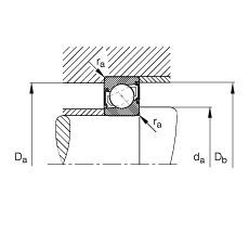 角接觸球軸承 7004-B-2RS-TVP, 接觸角 α = 40°, 兩側唇密封