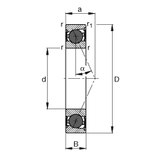 主軸軸承 HCB7202-E-2RSD-T-P4S, 調節，成對或單元安裝，接觸角 α = 25°，陶瓷球，兩側唇密封，非接觸，限制公差