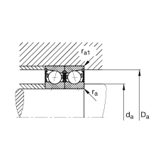 主軸軸承 B7014-E-2RSD-T-P4S, 調節，成對安裝，接觸角 α = 25°，兩側唇密封，非接觸，限制公差