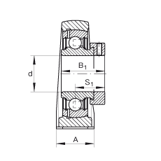 直立式軸承座單元 PAK30, 鑄鐵軸承座，外球面球軸承，根據(jù) ABMA 15 - 1991, ABMA 14 - 1991, ISO3228 帶有偏心緊定環(huán)